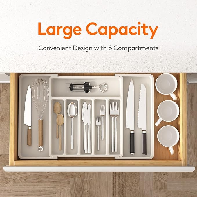 Retractable Kitchen Tableware Storage Tray for Shelf (White)