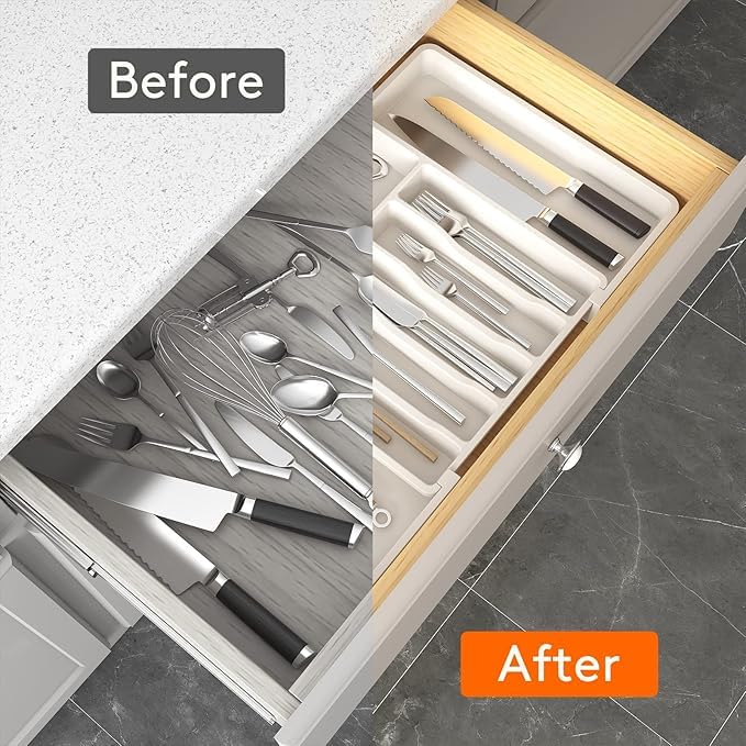 Retractable Kitchen Tableware Storage Tray for Shelf (White)
