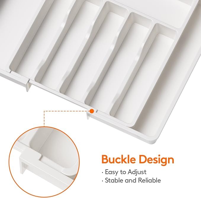 Retractable Kitchen Tableware Storage Tray for Shelf (White)