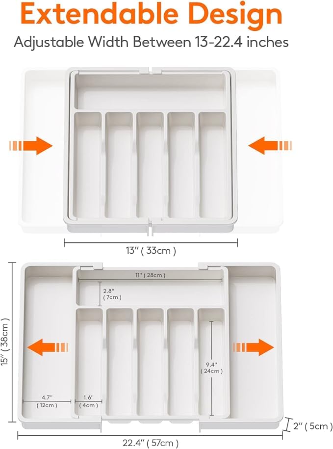 Retractable Kitchen Tableware Storage Tray for Shelf (White)