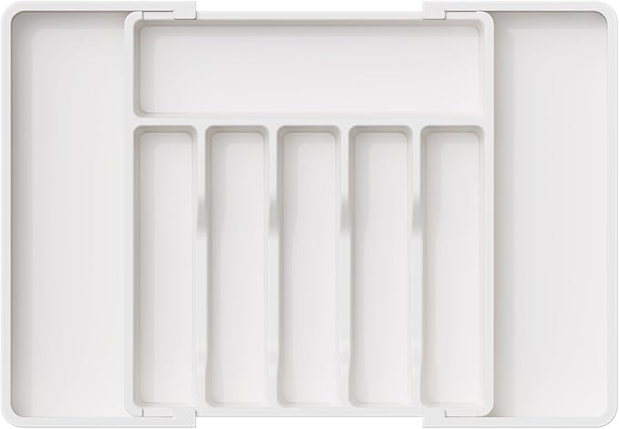 Retractable Kitchen Tableware Storage Tray for Shelf (White)