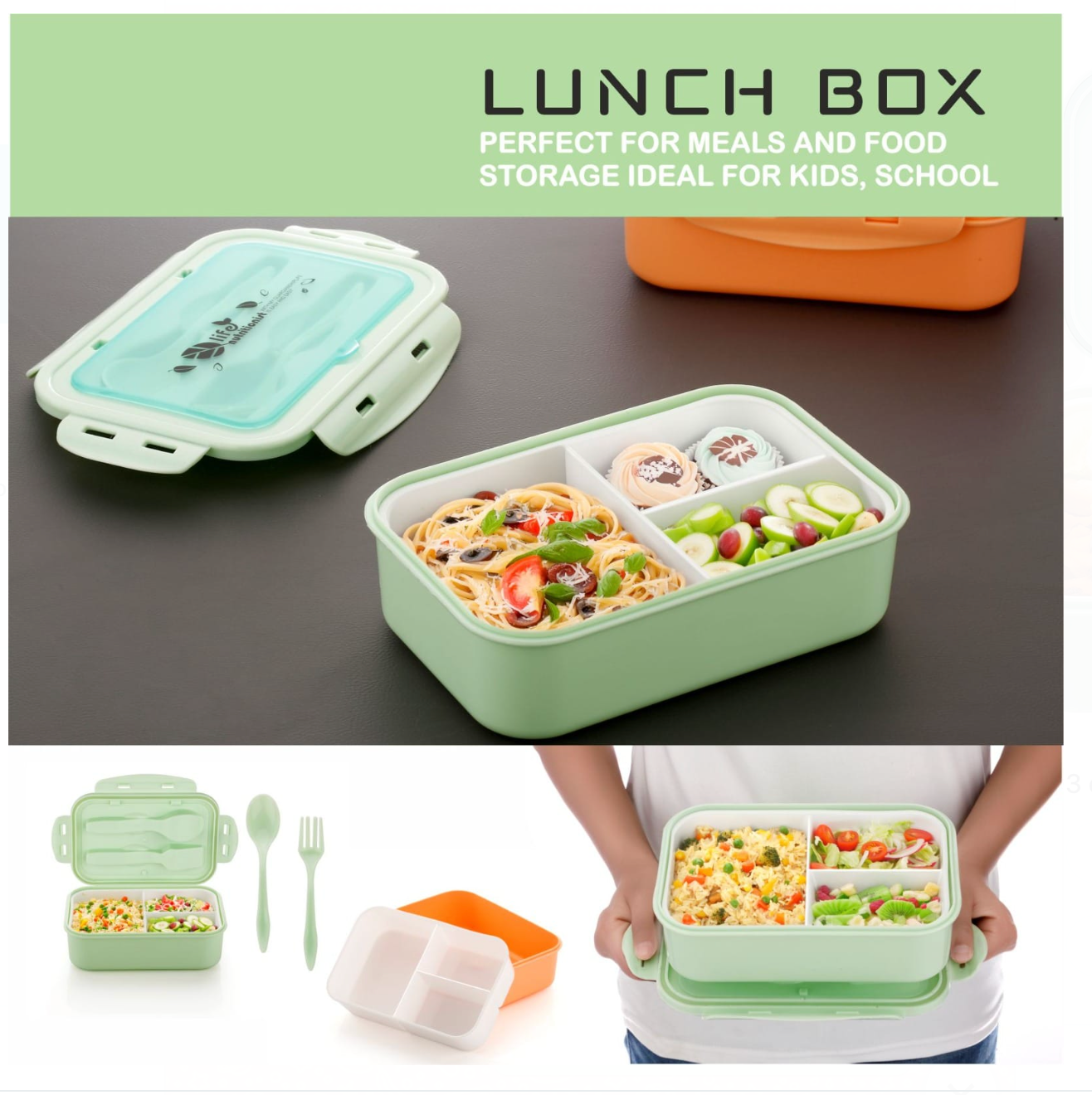 Kitchen Rani Leak-Proof Bento Lunch Box – Compartment Food Container with Utensils