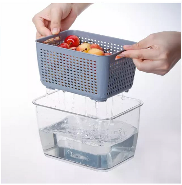 Kitchen Rani Freshkeeper Fridge Storage Container (2100 ML) – Stackable Produce Saver with Built-In Colander