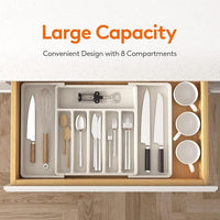 Retractable Kitchen Tableware Storage Tray for Shelf (White)