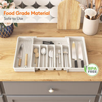 Retractable Kitchen Tableware Storage Tray for Shelf (White)