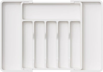 Retractable Kitchen Tableware Storage Tray for Shelf (White)